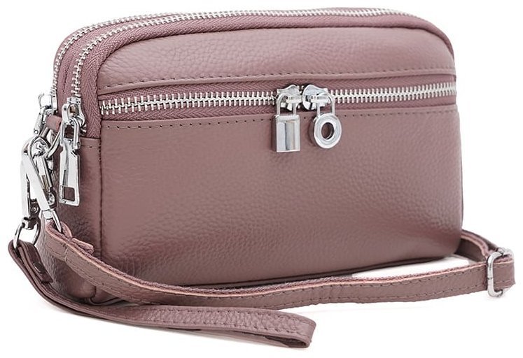 Женская сумка кроссбоди на 2 отделения из кожи флотар через плечо Borsa Leather 104563 фиолетового цвета modnotak фото №1