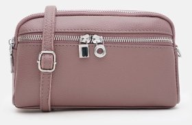 Жіноча сумка кросбоді на 2 відділення зі шкіри флотар через плече Borsa Leather 104563 фіолетового кольору