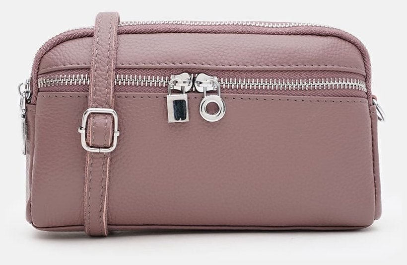 Женская сумка кроссбоди на 2 отделения из кожи флотар через плечо Borsa Leather 104563 фиолетового цвета modnotak фото №2