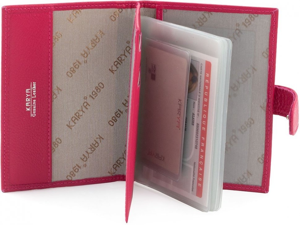 Рожева обкладинка для паспорта з натуральної шкіри з фіксацією KARYA (443-040)