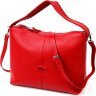 Вместительная кожаная женская сумка красного цвета на две молнии KARYA (2420849) - 1