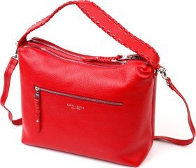 Вместительная кожаная женская сумка красного цвета на две молнии KARYA (2420849)