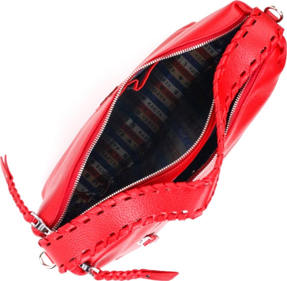 Містка шкіряна сумка жіноча червоного кольору на дві блискавки KARYA (2420849)
