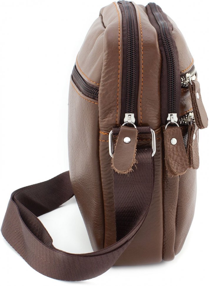 Светло-коричневая сумка планшет из натуральной кожи Leather Collection (11522)