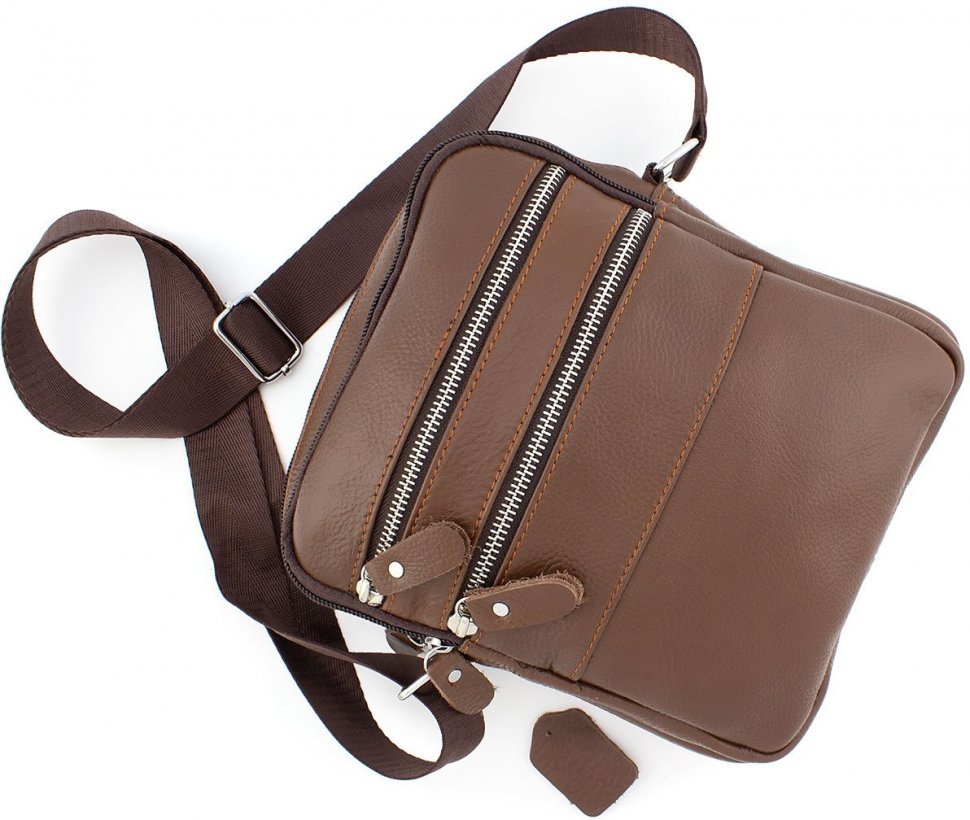 Світло-коричнева сумка планшет з натуральної шкіри Leather Collection (11522)
