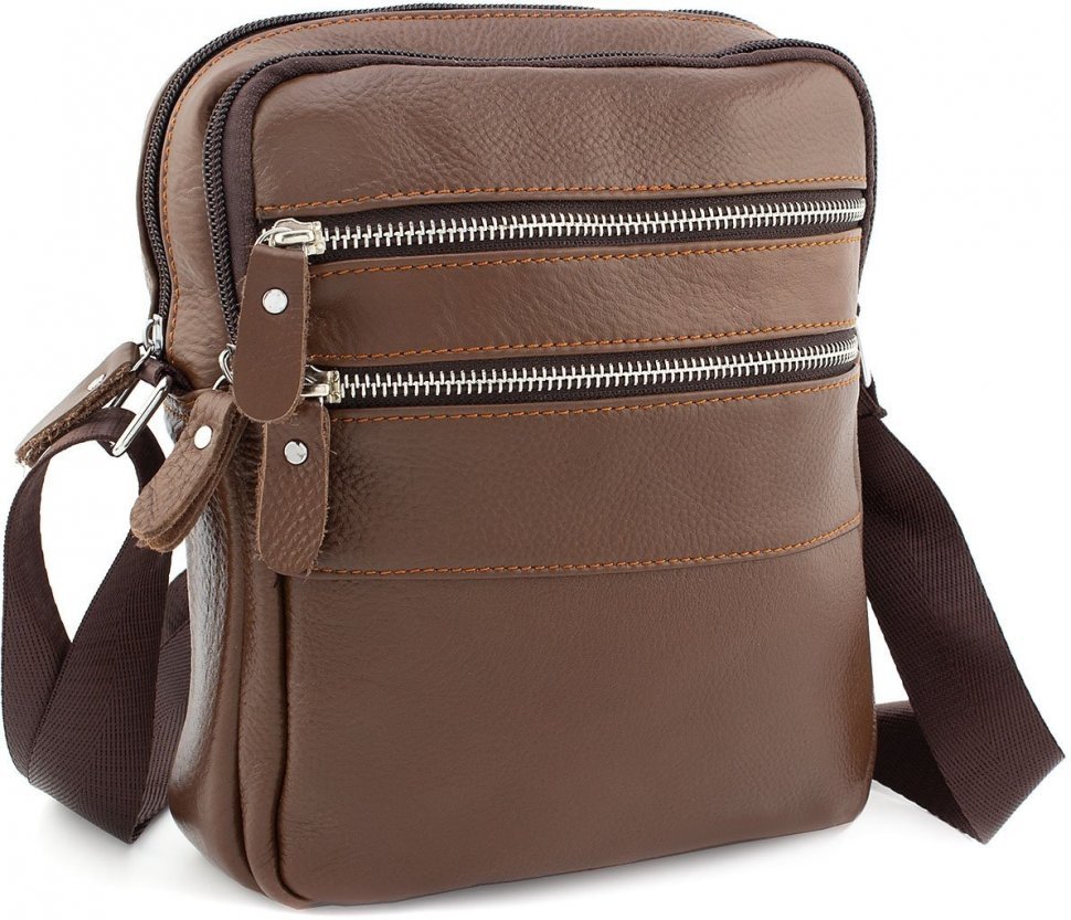 Светло-коричневая сумка планшет из натуральной кожи Leather Collection (11522)