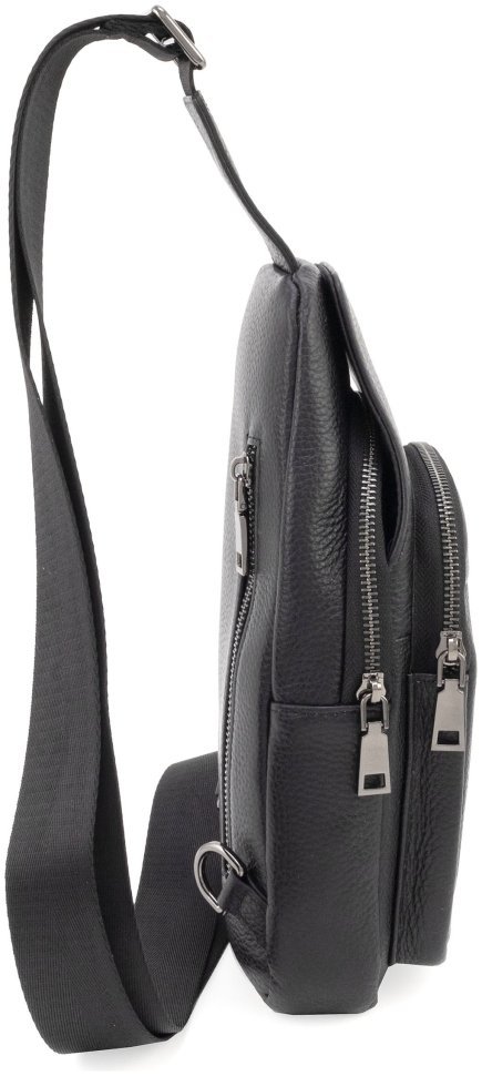 Слінг-сумка чоловіча шкіряна Leather Collection 94563 чорного кольору modnotak фото №2