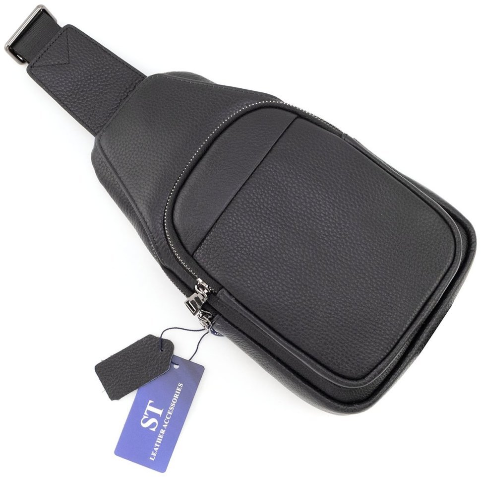 Слінг-сумка чоловіча шкіряна Leather Collection 94563 чорного кольору modnotak фото №5