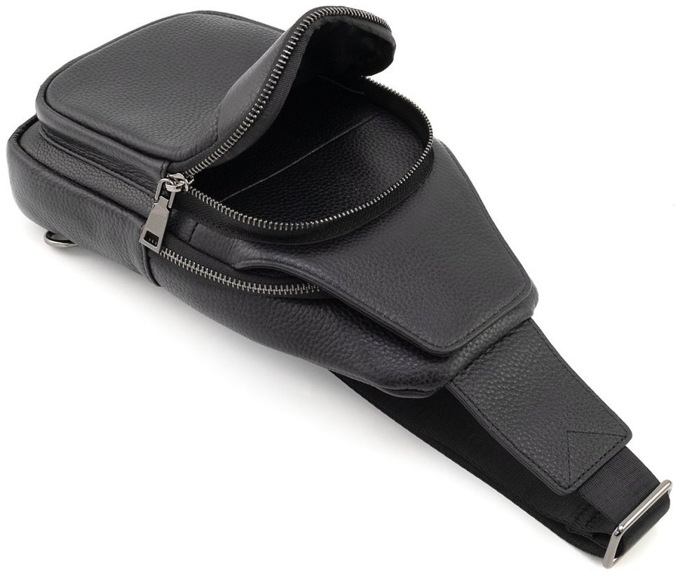 Слінг-сумка чоловіча шкіряна Leather Collection 94563 чорного кольору modnotak фото №6