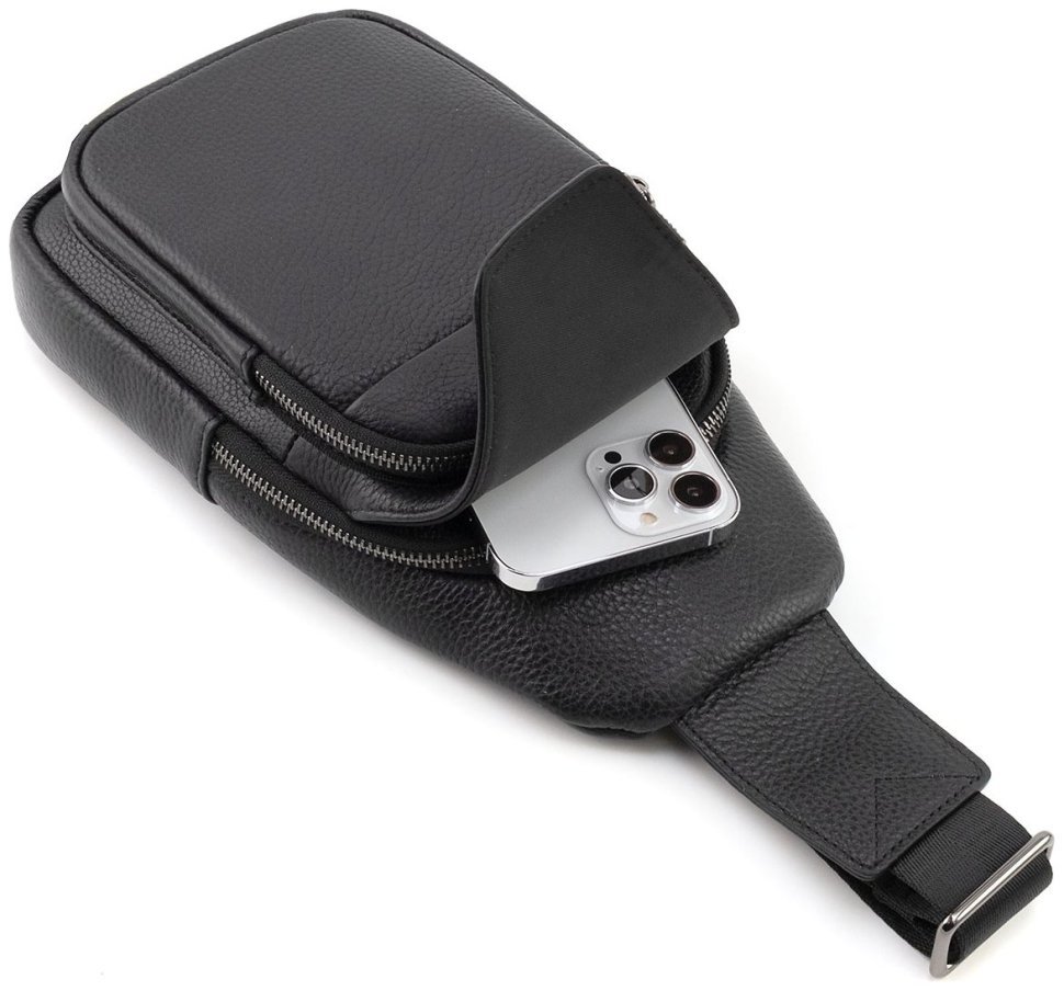 Слінг-сумка чоловіча шкіряна Leather Collection 94563 чорного кольору modnotak фото №7