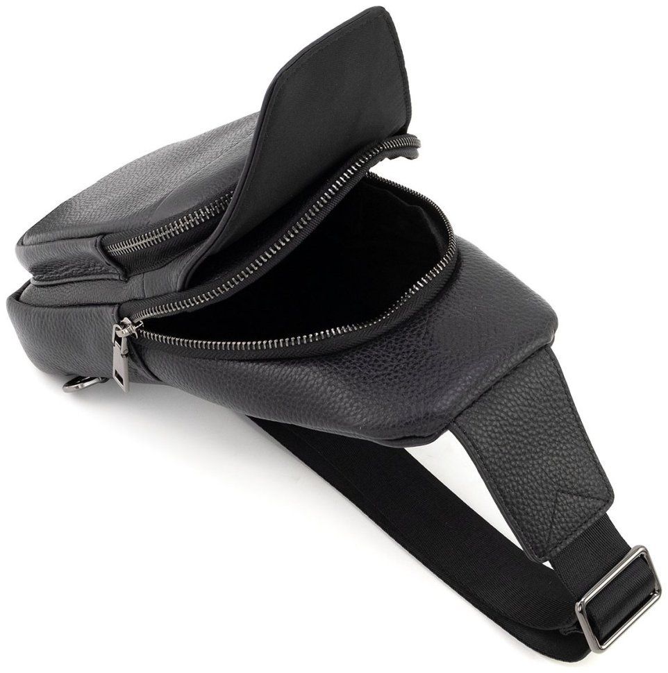Слінг-сумка чоловіча шкіряна Leather Collection 94563 чорного кольору modnotak фото №8