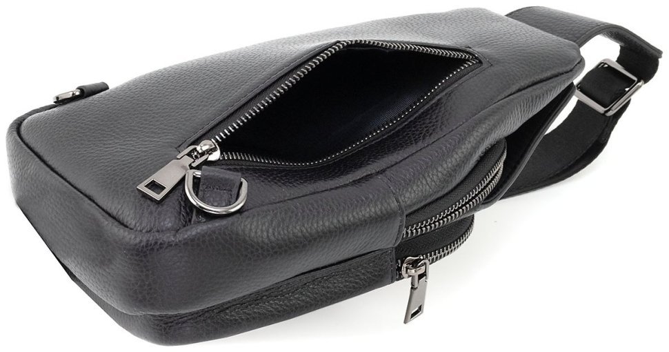 Слінг-сумка чоловіча шкіряна Leather Collection 94563 чорного кольору modnotak фото №9