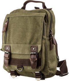 Оливкова сумка-рюкзак з текстилю на одне плече Vintage (20141)