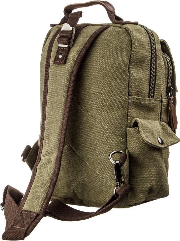 Оливковая сумка-рюкзак из текстиля на одно плечо Vintage (20141)
