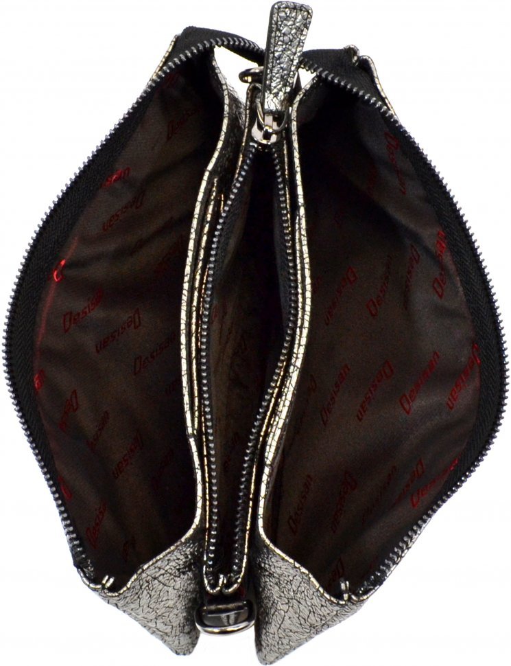 Женский серебристый клатч из натуральной кожи на молнии Desisan (19171)