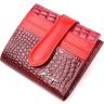 Червоний жіночий гаманець з натуральної шкіри під рептилію з хлястиком на кнопці KARYA (2420949) - 1