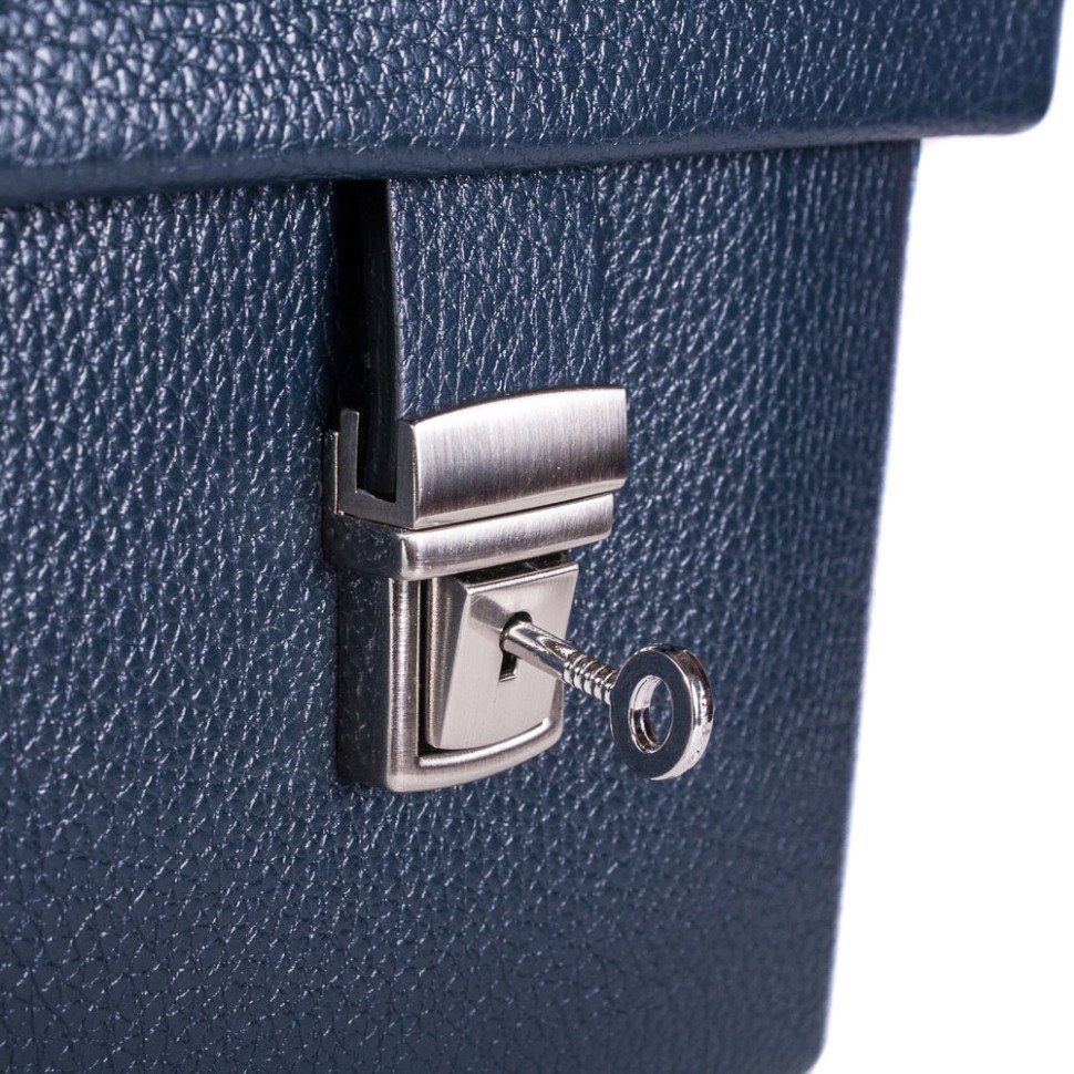 Шкіряний стильний портфель з м'якої шкіри синього кольору - DESISAN (11598)