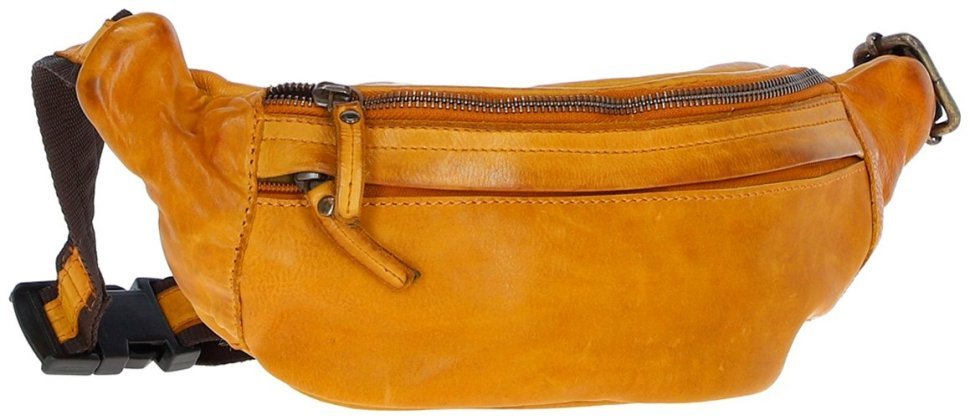 Яркая сумка бананка из натуральной гладкой кожи Ashwood D102 желтого цвета 95463 modnotak фото №1