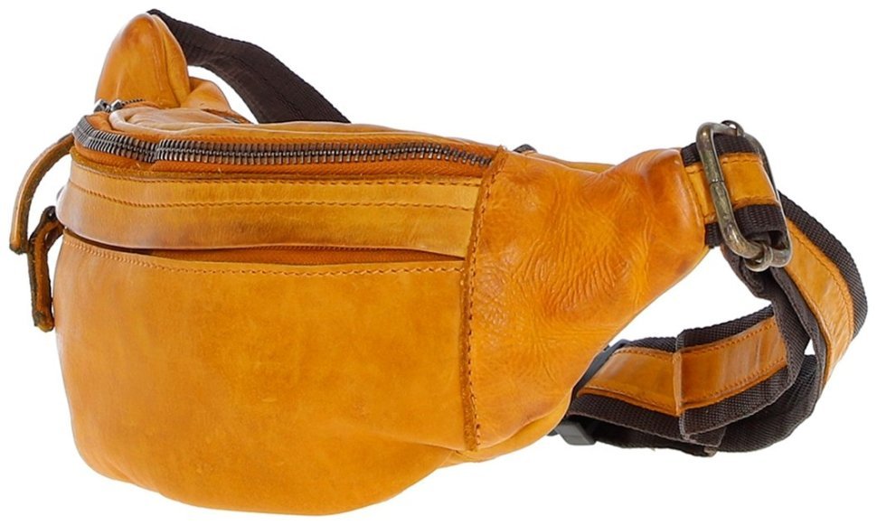 Яркая сумка бананка из натуральной гладкой кожи Ashwood D102 желтого цвета 95463 modnotak фото №2