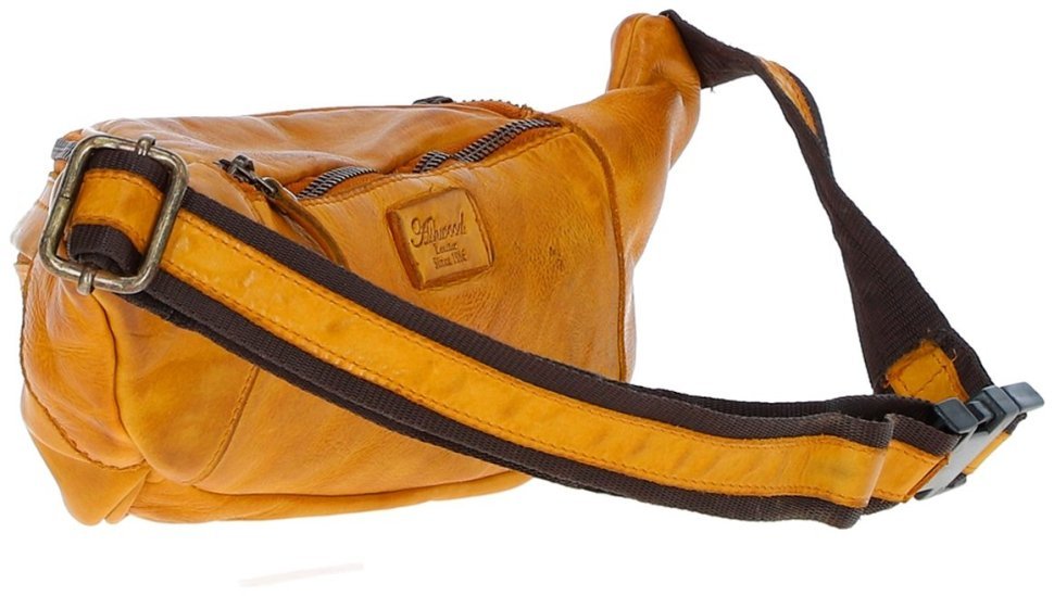 Яркая сумка бананка из натуральной гладкой кожи Ashwood D102 желтого цвета 95463 modnotak фото №3