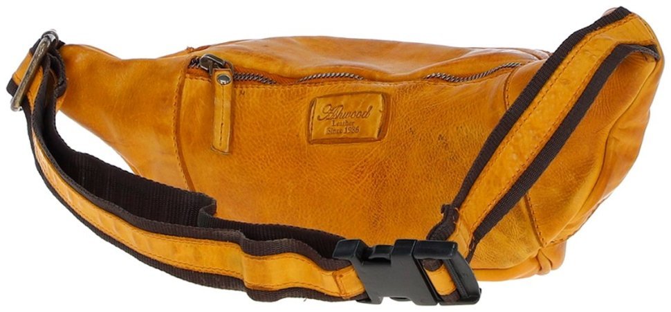 Яркая сумка бананка из натуральной гладкой кожи Ashwood D102 желтого цвета 95463 modnotak фото №4