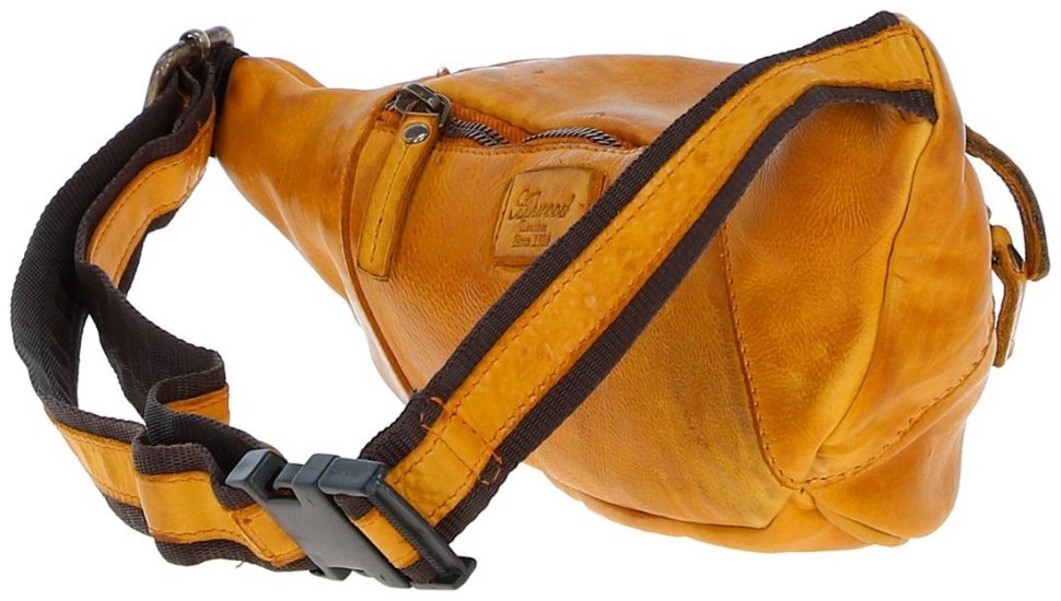 Яркая сумка бананка из натуральной гладкой кожи Ashwood D102 желтого цвета 95463 modnotak фото №5