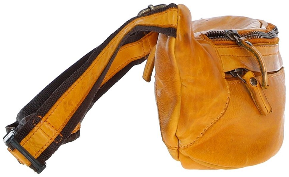 Яркая сумка бананка из натуральной гладкой кожи Ashwood D102 желтого цвета 95463 modnotak фото №6