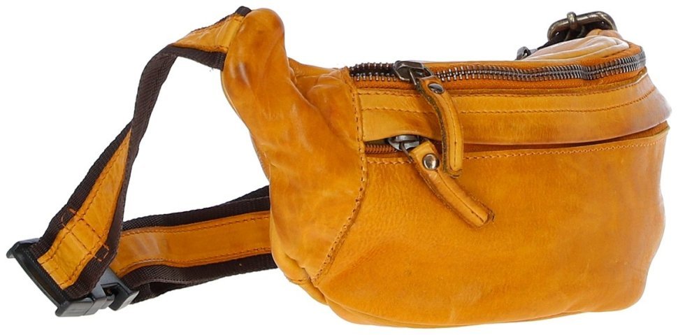 Яркая сумка бананка из натуральной гладкой кожи Ashwood D102 желтого цвета 95463 modnotak фото №7