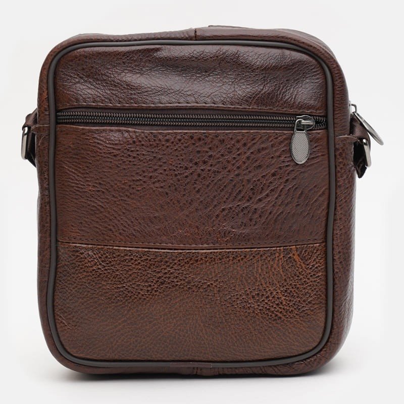 Зручна чоловіча сумка на плече з фактурної шкіри в коричневому кольорі Keizer (19376)