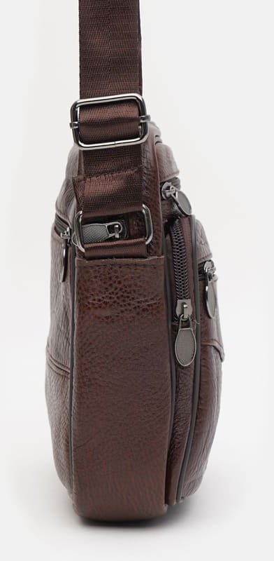 Удобная мужская сумка на плечо из фактурной кожи в коричневом цвете Keizer (19376)