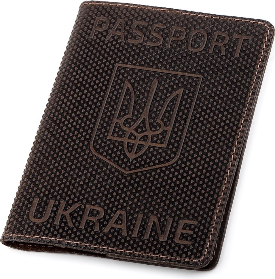 Коричнева обкладинка на паспорт із натуральної шкіри з гербом Shvigel (2413930)
