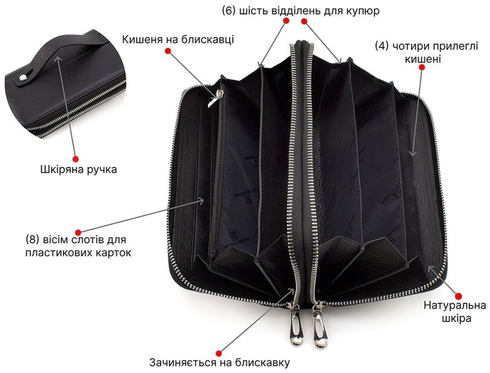 Черный мужской кошелек-клатч на две молнии ST Leather (18846) фото №4 Черный мужской кошелек-клатч на две молнии ST Leather (18846) modnotak фото №4