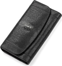 Чорний гаманець з натуральної шкіри морського ската з фіксацією STINGRAY LEATHER (024-18089)