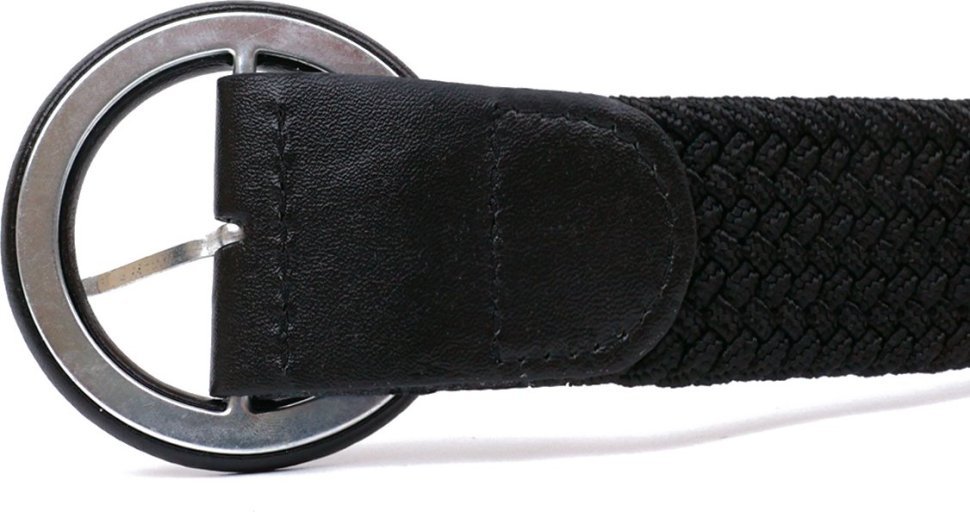 Жіночий текстильний ремінь чорного кольору з круглою пряжкою Vintage (2420821)