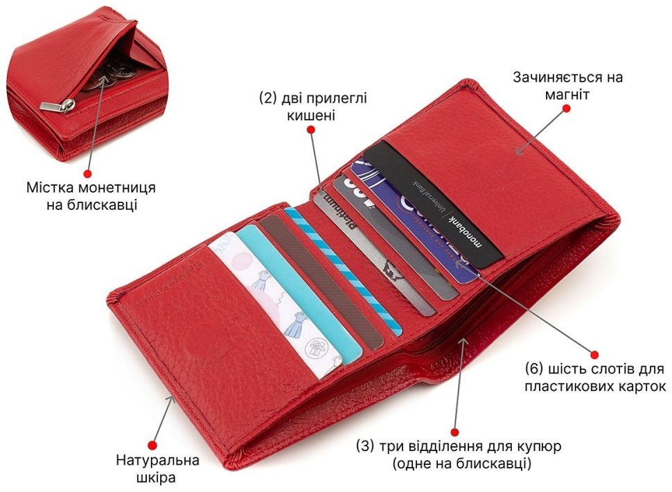 Червоний жіночий гаманець із натуральної шкіри з магнітною фіксацією ST Leather 1767263 modnotak фото №4