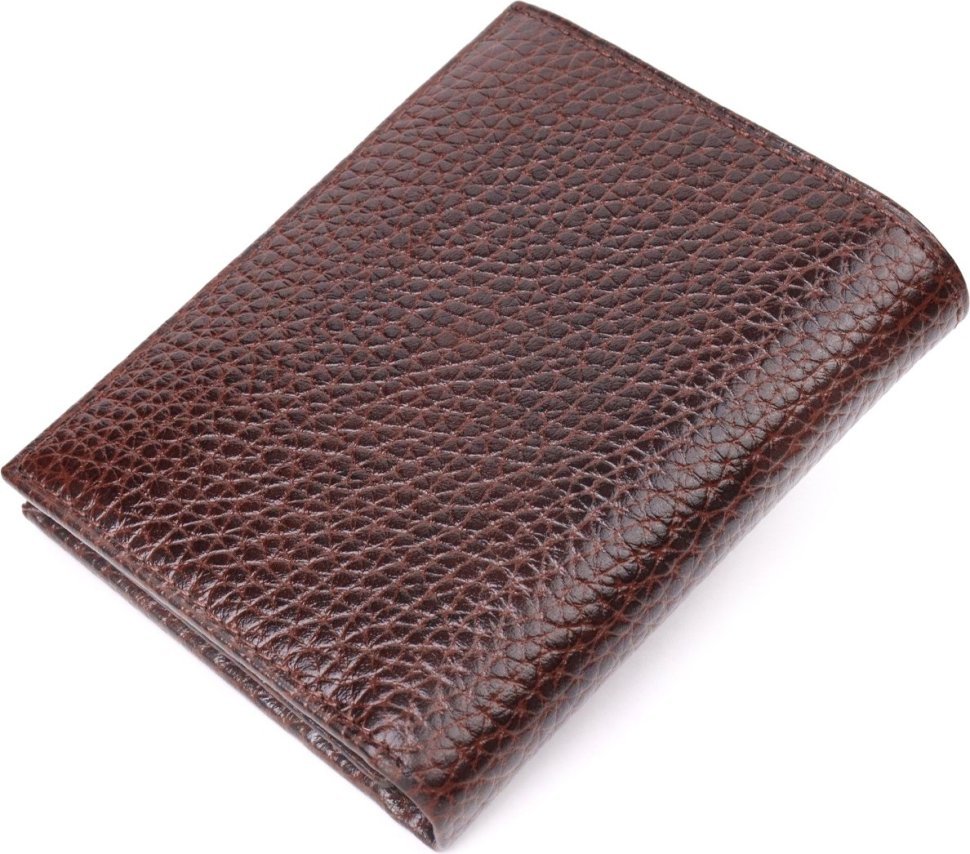 Мужской портмоне без застежки из натуральной зернистой кожи коричневого цвета KARYA (2421365)