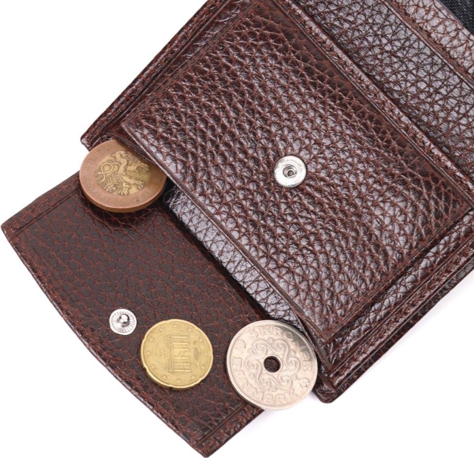 Чоловічий портмоне без застібки з натуральної зернистої шкіри коричневого кольору KARYA (2421365)