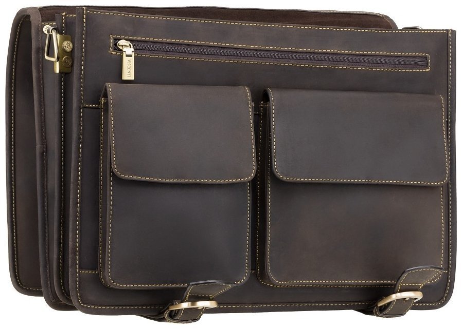 Чоловічий портфель із вінтажної шкіри темно-коричневого кольору Visconti Hulk 77363