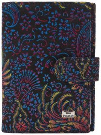 Обложка для документов из натуральной кожи на кнопке Desisan 107463 синего цвета с узором цветов