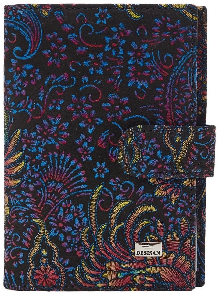 Обложка для документов из натуральной кожи на кнопке Desisan 107463 синего цвета с узором цветов modnotak фото №1