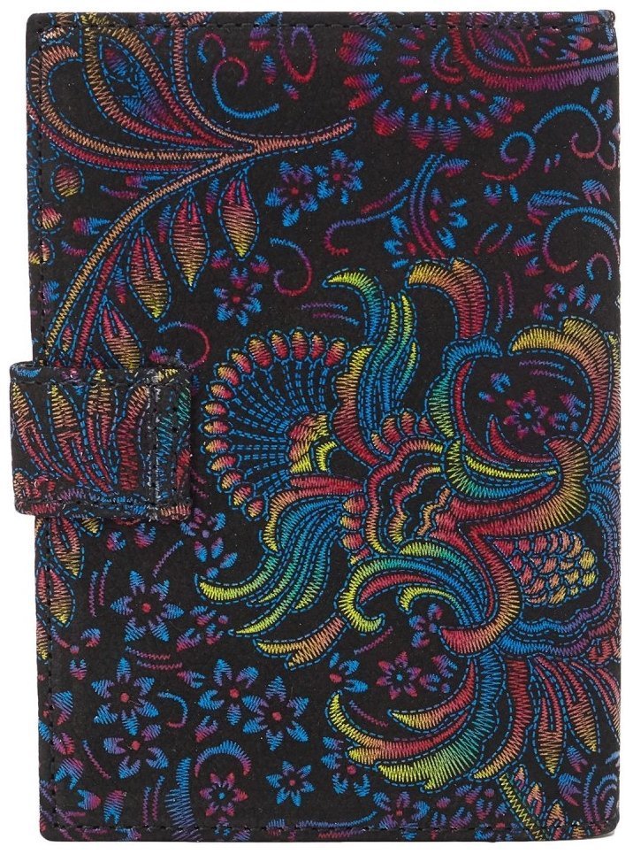 Обложка для документов из натуральной кожи на кнопке Desisan 107463 синего цвета с узором цветов modnotak фото №2