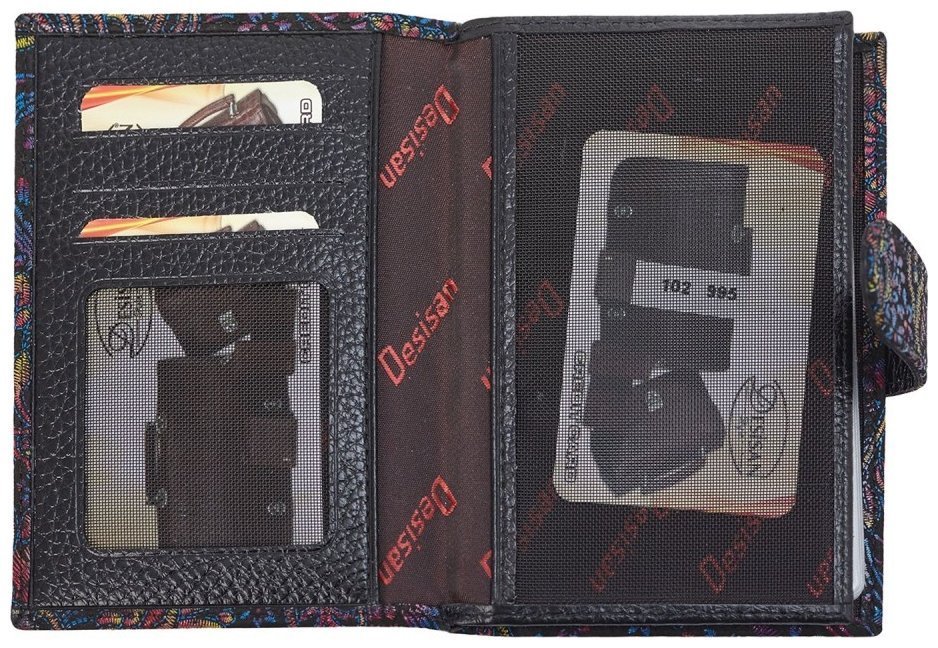 Обложка для документов из натуральной кожи на кнопке Desisan 107463 синего цвета с узором цветов modnotak фото №3