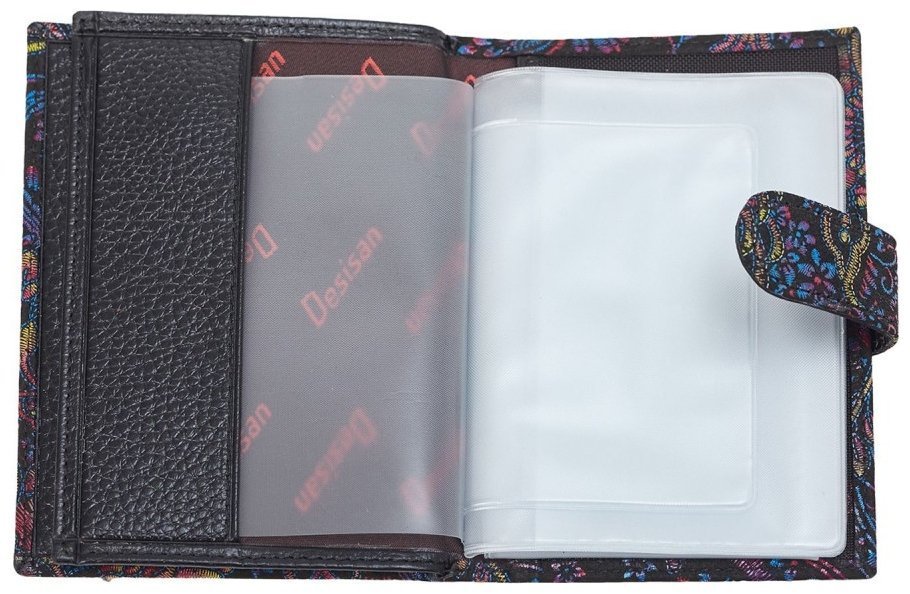 Обложка для документов из натуральной кожи на кнопке Desisan 107463 синего цвета с узором цветов modnotak фото №4