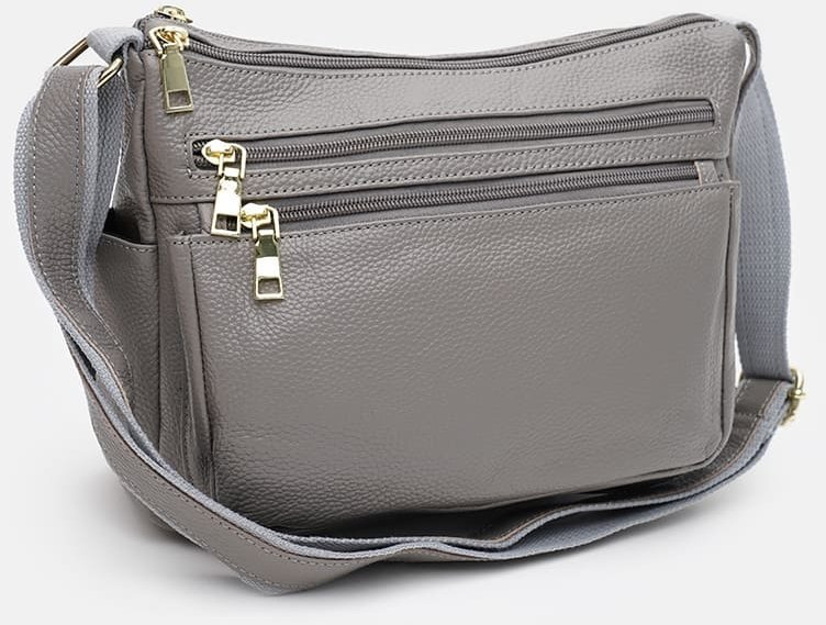 Жіноча шкіряна сумка сірого кольору з однією лямкою Keizer (22053)