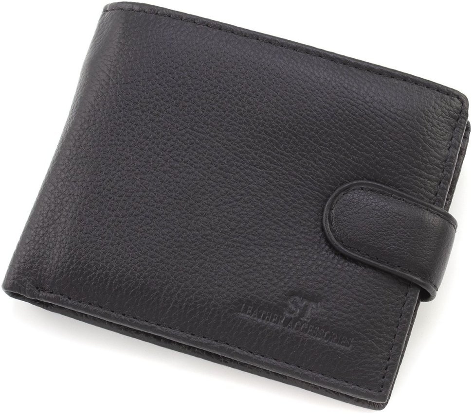 Середнє чоловіче портмоне з натуральної шкіри чорного кольору під карти та документи ST Leather 1767463
