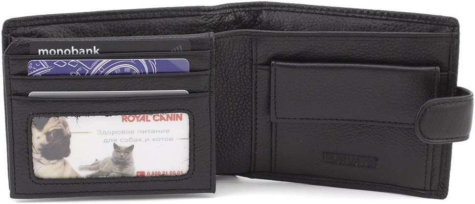 Среднее мужское портмоне из натуральной кожи черного цвета под карты и документы ST Leather 1767463