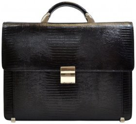 Деловой мужской портфель из натуральной кожи с лазерной текстурой Desisan 107563 черного цвета