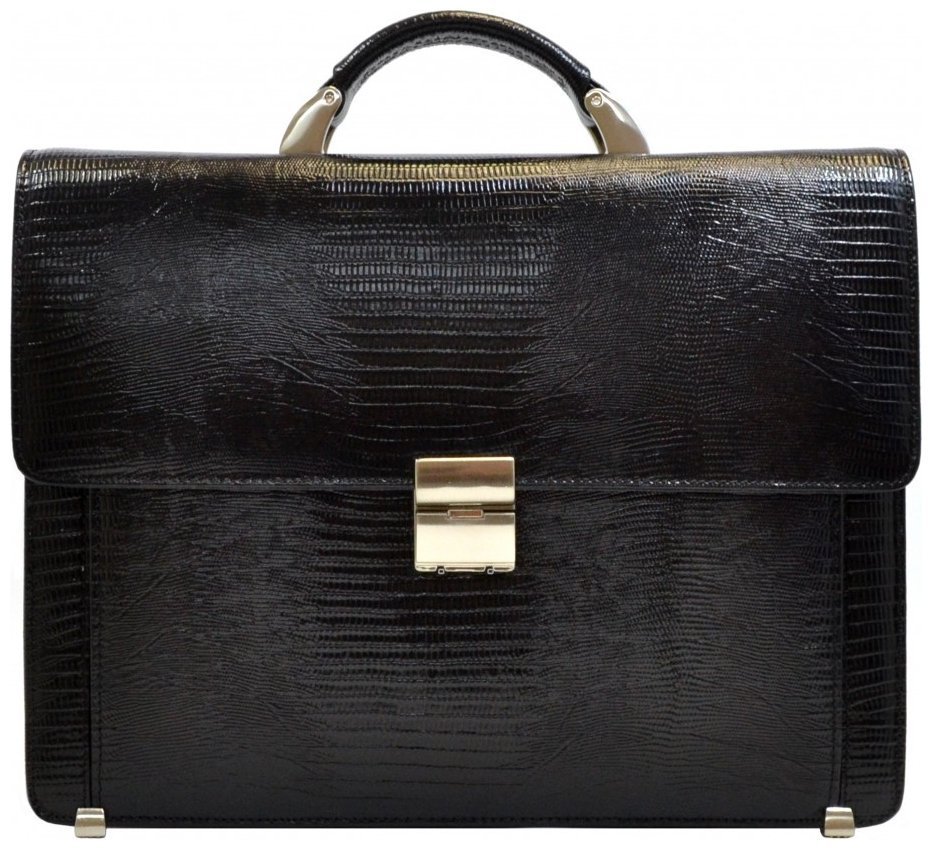 Деловой мужской портфель из натуральной кожи с лазерной текстурой Desisan 107563 черного цвета modnotak фото №1