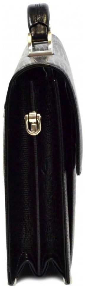 Деловой мужской портфель из натуральной кожи с лазерной текстурой Desisan 107563 черного цвета modnotak фото №3