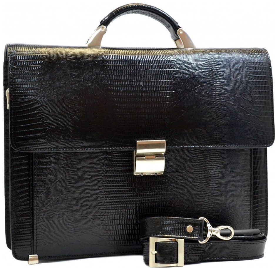 Деловой мужской портфель из натуральной кожи с лазерной текстурой Desisan 107563 черного цвета modnotak фото №6